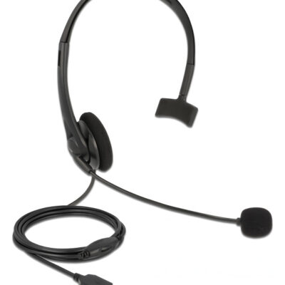 DELOCK headphones με μικρόφωνο 27177, mono, USB, volume control, μαύρα
