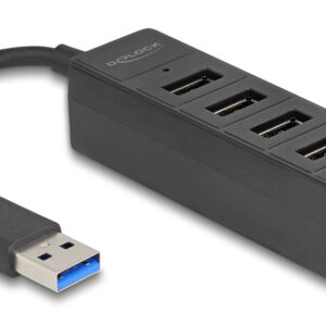 DELOCK USB hub 64350, 4x θυρών, USB 3.0, 5Gbps, USB σύνδεση, μαύρος