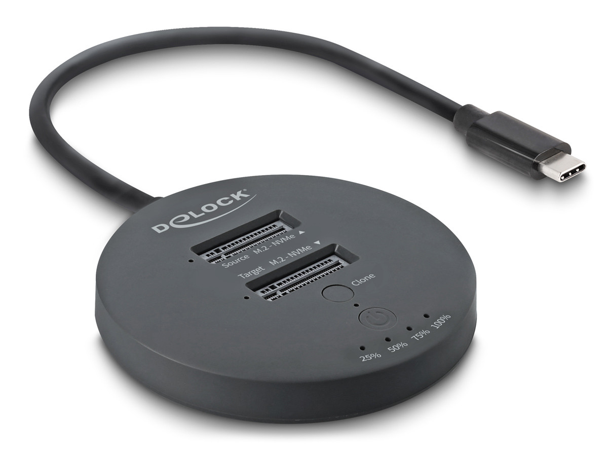 DELOCK docking station για M.2 NVMe PCIe SSD 64364, 2 θέσεων, 20Gbps, clone function, μαύρο
