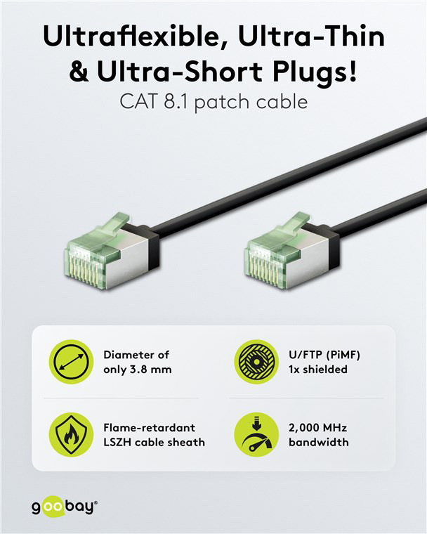 GOOBAY καλώδιο δικτύου 74352, CAT 8.1 U/FTP, ultra slim, copper, 40Gbps, 0.50m, μαύρο - Image 2