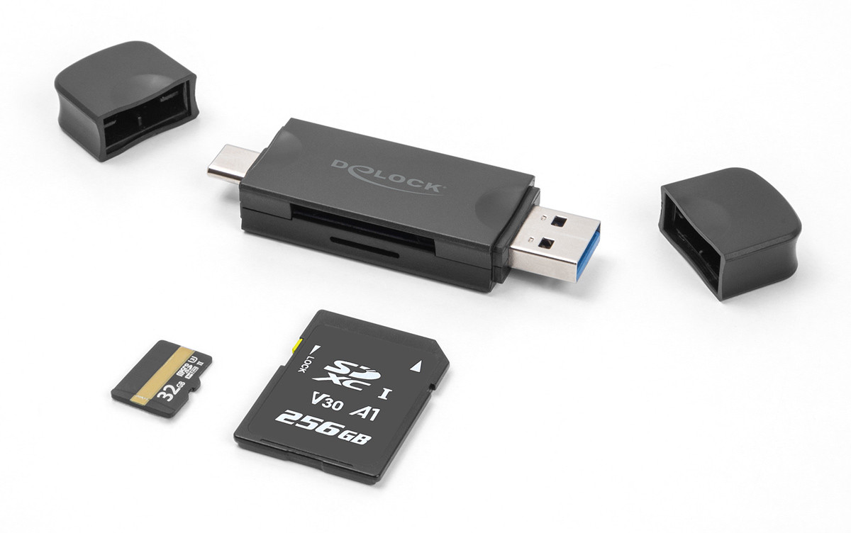 DELOCK card reader 91020 για SD & micro SD, USB/USB-C σύνδεση, 5Gbps, μαύρο - Image 2