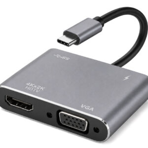 POWERTECH docking station CAB-UC101, 4 θυρών, USB-C, 4K, 100W, γκρι