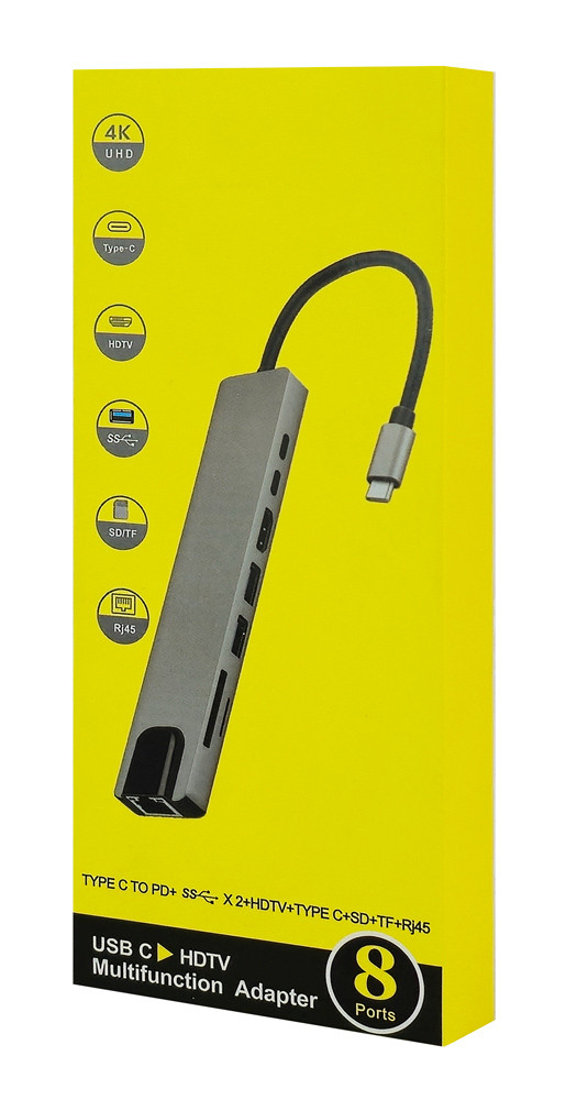 POWERTECH docking station PT-1536, 8 θυρών, USB-C σύνδεση, 87W PD, 100Mbps, γκρι - Image 3