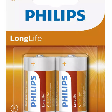 PHILIPS LongLife Zinc chloride μπαταρίες R14L2B/10, R14 1.5V, 2τμχ