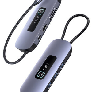 USAMS docking station US-SJ643, 8 θυρών, USB-C, 4K, 100W PD, LAN, γκρι