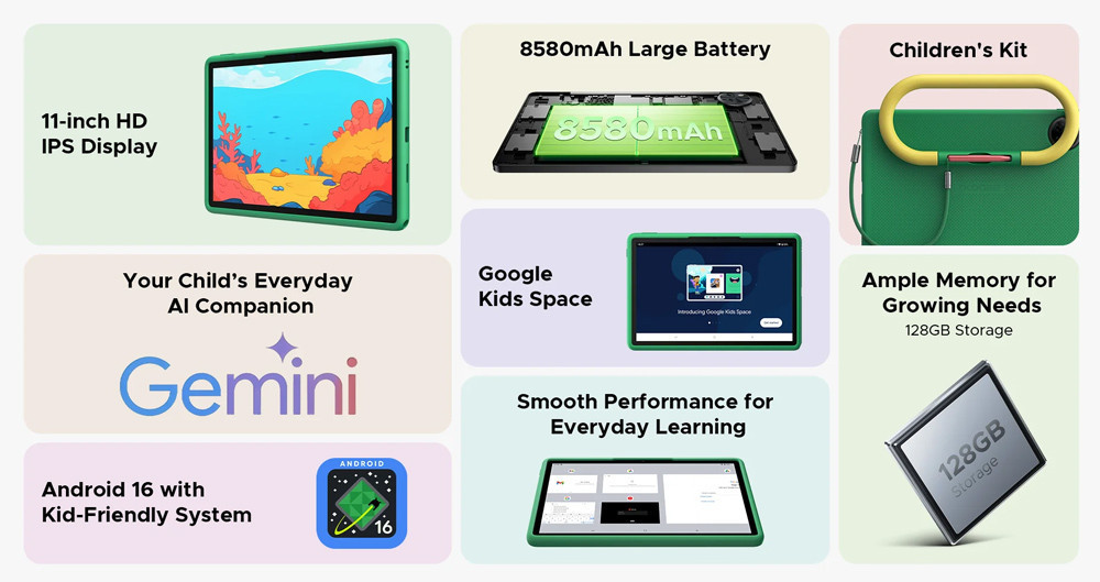 DOOGEE tablet U11 Kid, 11", 4/128GB, Android 16, 8580mAh, πράσινο - Image 2