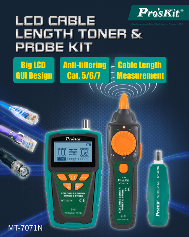 PROSKIT tester καλωδίων δικτύου MT-7071N για RJ45/11/12 & BNC - Image 2